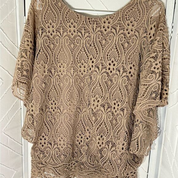 Brittany Black Beige Dolman Sleeve Lace Crochet Knit Blouse Size XL - Picture 8 of 10